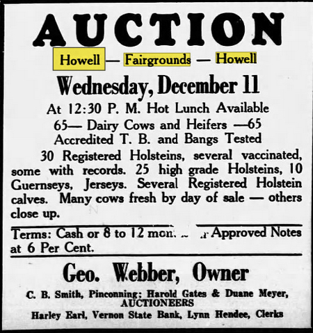 Howell Fairgrounds - Dec 1946 Livestock Auction